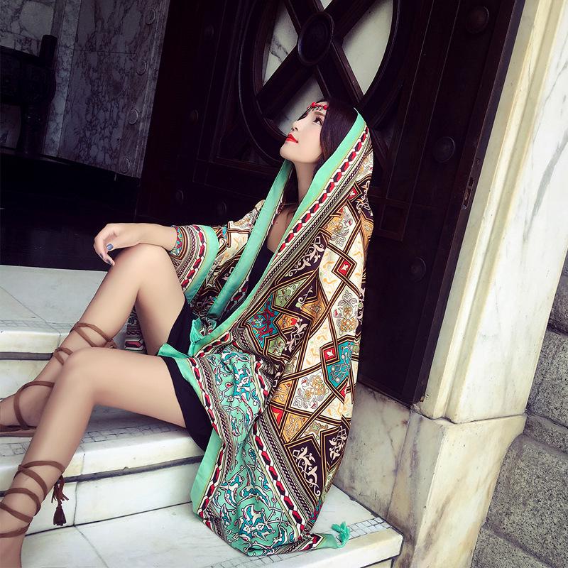 Ethnic Style Scarf, Sunscreen Shawl, Women's Summer Thin Style, Air Conditioner Silk Scarf, Fashionable Seaside Beach Scarf