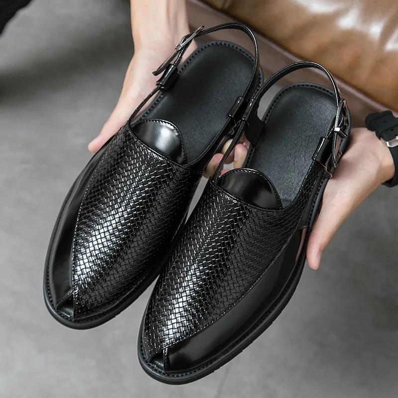 Fashion Black Sandals For Men Buckle Decor Slingback Sandals 2025
