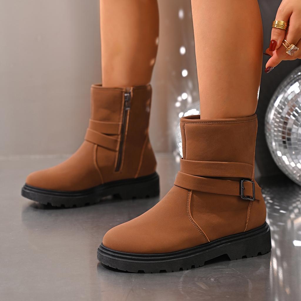 Fashion Women Belt Buckle Ankle Boots Chunky Chelsea Boots Autumn Winter Female New Designer Brand Mid Heels Casual Vintage Boots 2025