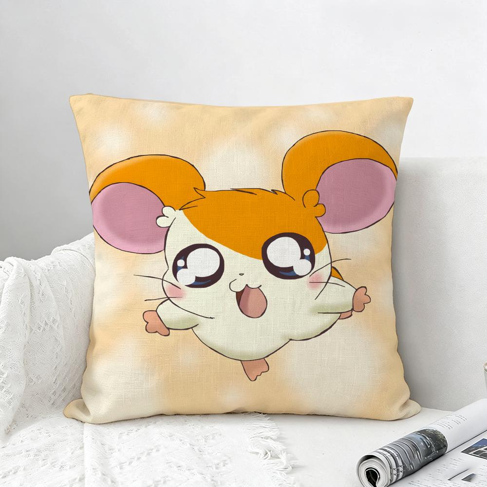 Anime Hamtaro Cushion Cover Natural Linen Pillowcase Set AllinOne Decor for Sofa Bedroom Chair