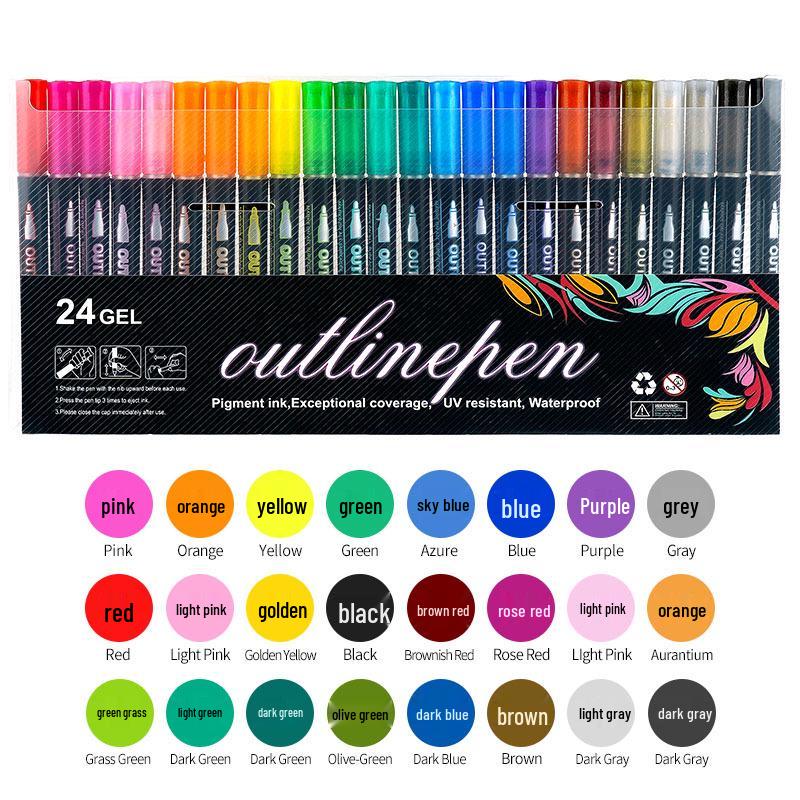 48-Color Double-Line Pen Set: Dreamy Glitter, Metallic, & Fluorescent Markers