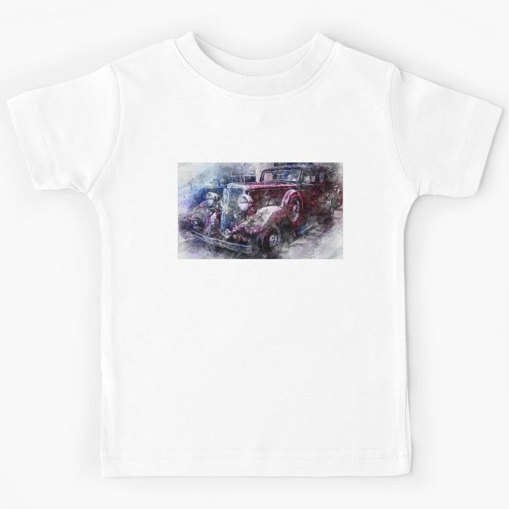 1933 Classic Car Watercolor and Pencil Sketch Kids T-Shirt 160