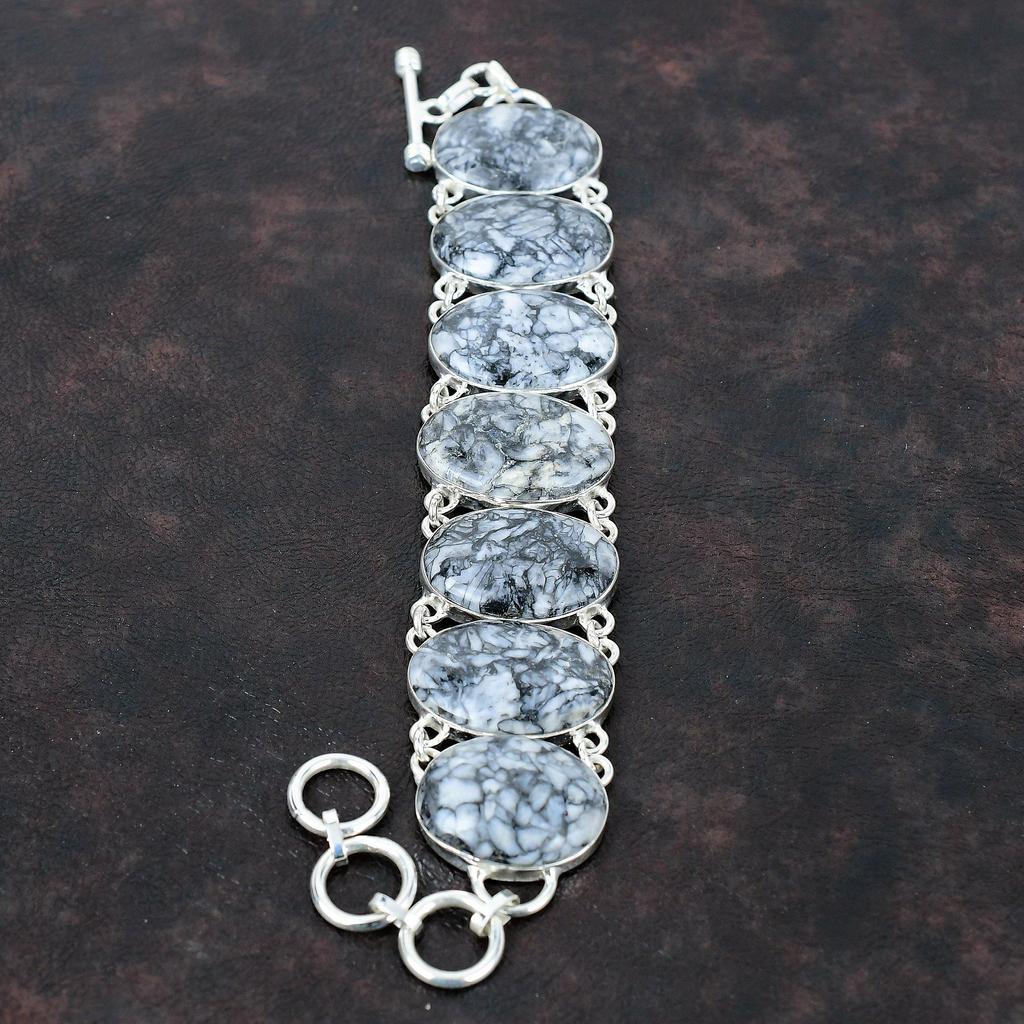 Pinolith Jasper Gemstone Bracelet Handmade Bracelet 925 Sterling Silver Bracelet Adjustable Chain Bracelet Anniversary Gift Designer Jewelry