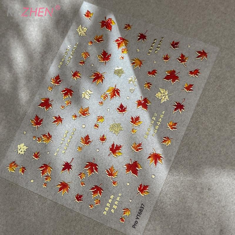 1Pcs Maple Leaf Autumn Nail Art Sticker Fashion Elegant Bronzing Gold Fall Leaves Red Leaf Nail Decals DIY Nail Art Decoration