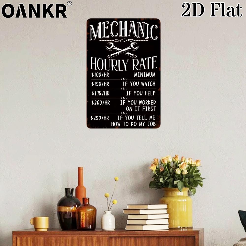 Vintage Mechaniker Stundenlohn Metallposter Blechschild Schraubenschlüssel Metallschilder für Männerhöhle Garage Bauernhof Garten Haus Wanddekor Plakette