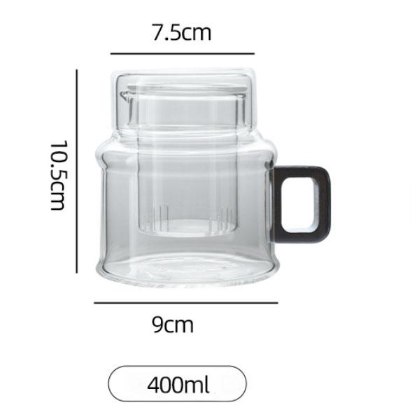 400ml Wooden Handle Glass Tea Mug with Strainer Heatproof Borosilicate Glass Teacup with Lid One Cup Tea Maker for Blooming Tea 400ML