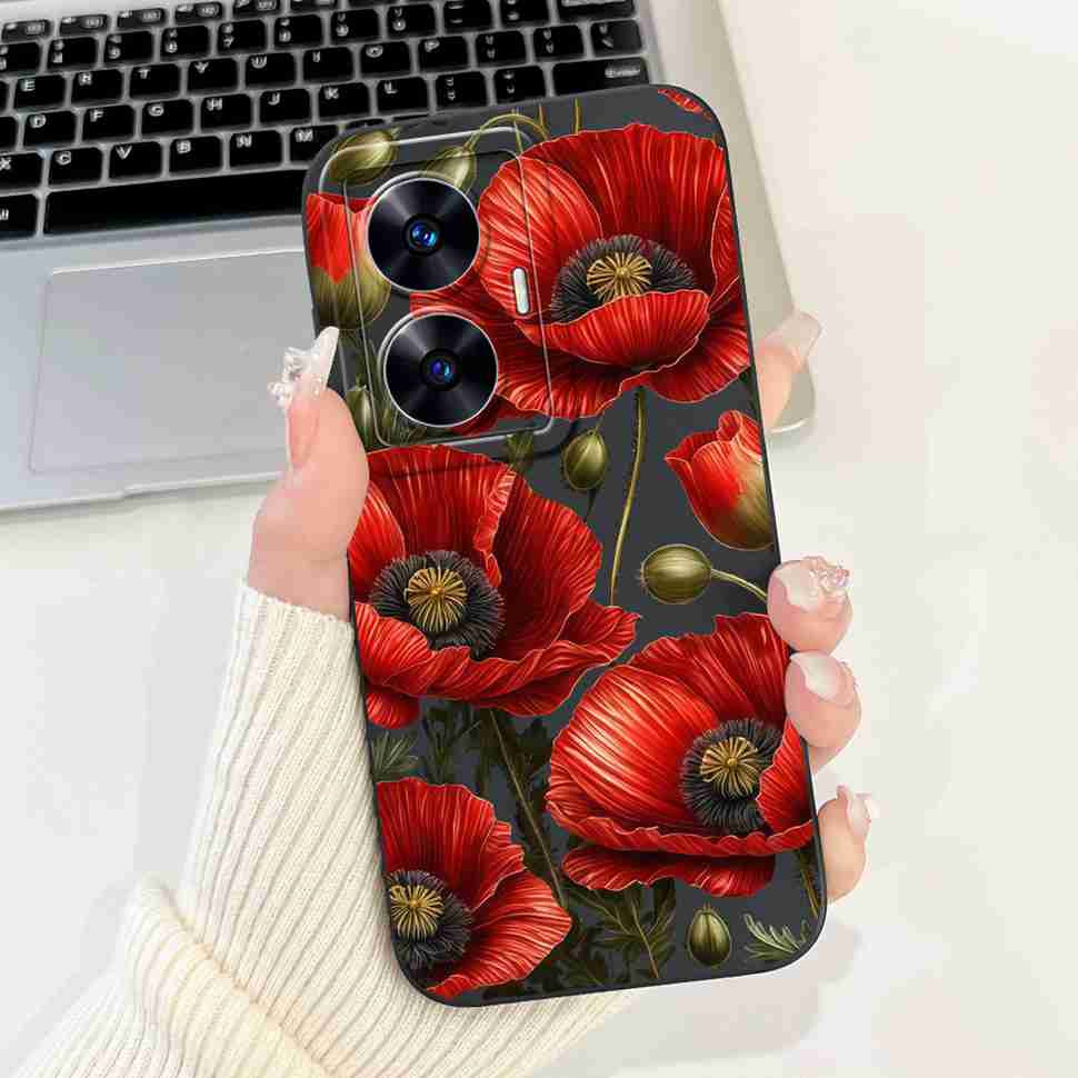 For Oppo Realme C55 RMX3710 Case Cute Cat Luxury Flower Bow Silicone Soft Matte Cover For Realme c55 C 55 Shockproof Phone Case