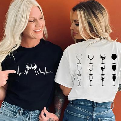 Camiseta Gráfica ECG de Vinho Bestie Engraçada Amante de Bebida Camiseta para Mulheres Moda de Verão Tops Y2k Roupas Estéticas Camiseta Feminina