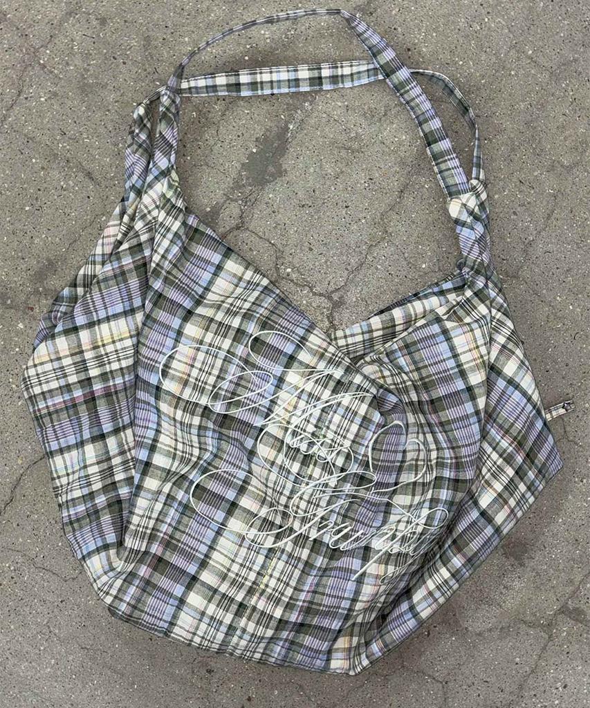Sculptor Plaid Big Hobo Bag Sage