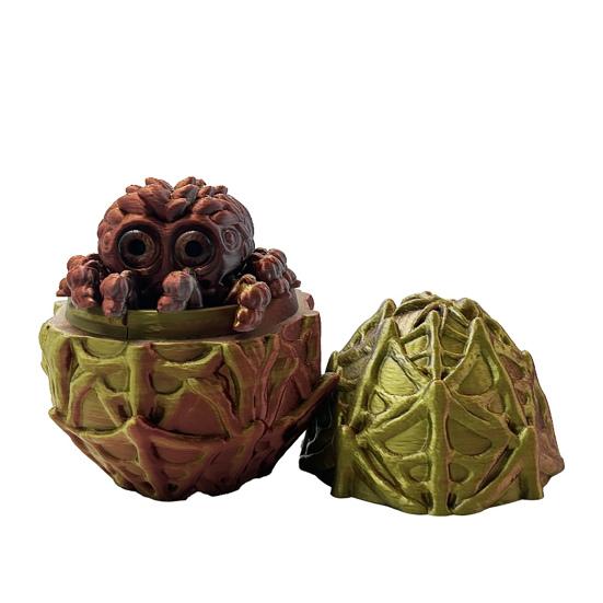 Halloween 3D Printed Spider Egg Figurine Movable Joints Spider Figure Fidget Toy Spider Egg with Articulated Spider Inside Decoration Ornament