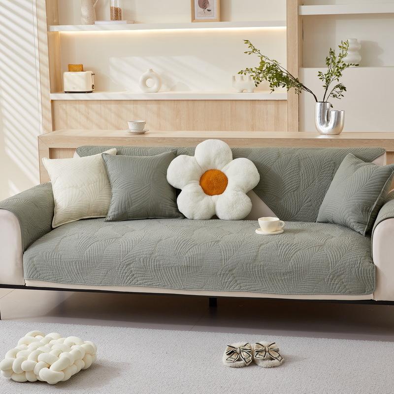 Nordic Simple Solid Color Sofa Cushion Four Seasons Pure Cotton Fabric Non-Slip Cotton Seat Cushion Universal Modern Sofa Cover Towel