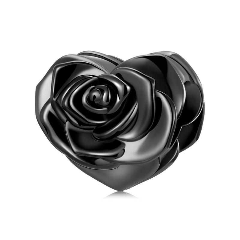 

WOSTU 925 Silver Love Black Rose Lettering Gift Charm Bead Pendant Fit Bracelet Necklace For Women Jewelry