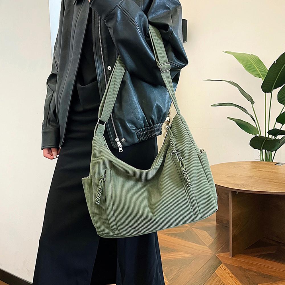Women Corduroy Large Capacity Stylish Crossbody Bag Adjustable Strap Tote Handbag Trendy Satchel Bag Outdoor Travel Bag