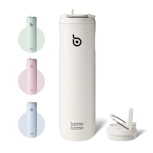 BOTTLE BOTTLE Insulated Water Bottle 24oz with Straw Lid and Handle for Sports Travel Gym Stainless Steel Water Bottles Double-Wall Vacuum Metal