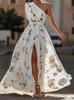 Women's One Shoulder Sleeveless Floral Print Maxi Dress Slim Fit High Waist Elegant Summer Party Dress With Belt