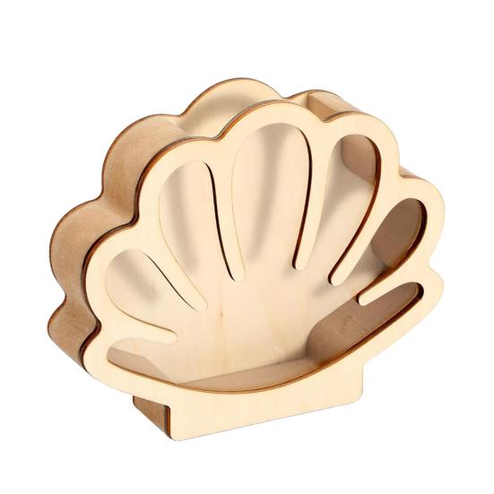 Wooden Shell Display Case Handcrafted Rustic Sea Shell Shadow Box Seashell Shaped Storage Display Box Home Office Desktop Decoration