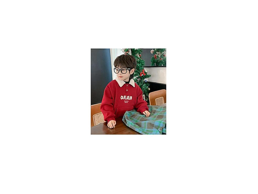 Fairy Tale Red Boys' Fleece Sweatshirt 2025 – Winter Thickened One-Piece Top for Children