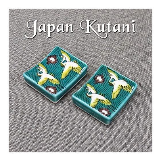 Kutani Ware Chopstick Rests - Elegant Pair Set with Crane Design, Ceramic Cutlery Rest, Made in Japan (Ishikawa Prefecture) - "Iroe Hashioki