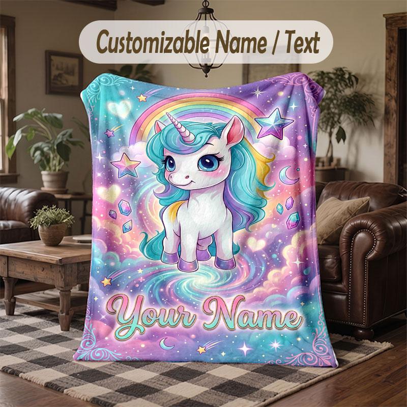 Coperta da divano a tema unicorno con nome personalizzato, coperta morbida e accogliente per casa, divano, letto