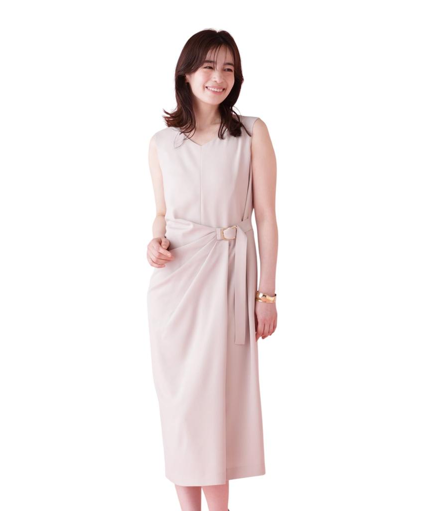 Dress with Side Belt and Drape 36 [Pinky & Dianne] 031-6140628 Women's 040_Beige