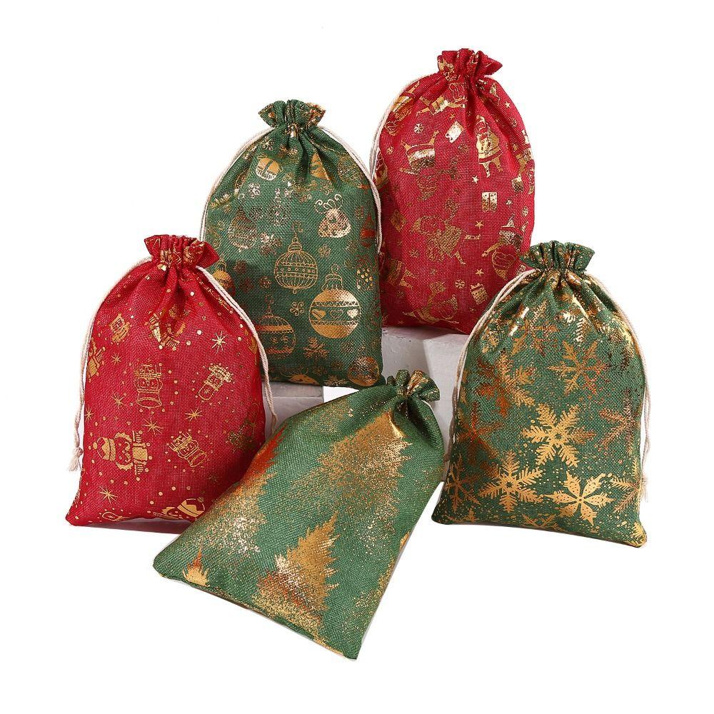5pcs/lot Cloth Christmas Drawstring Storage Bag Christmas Packaging Bags Candy Jewelry Toy Presents