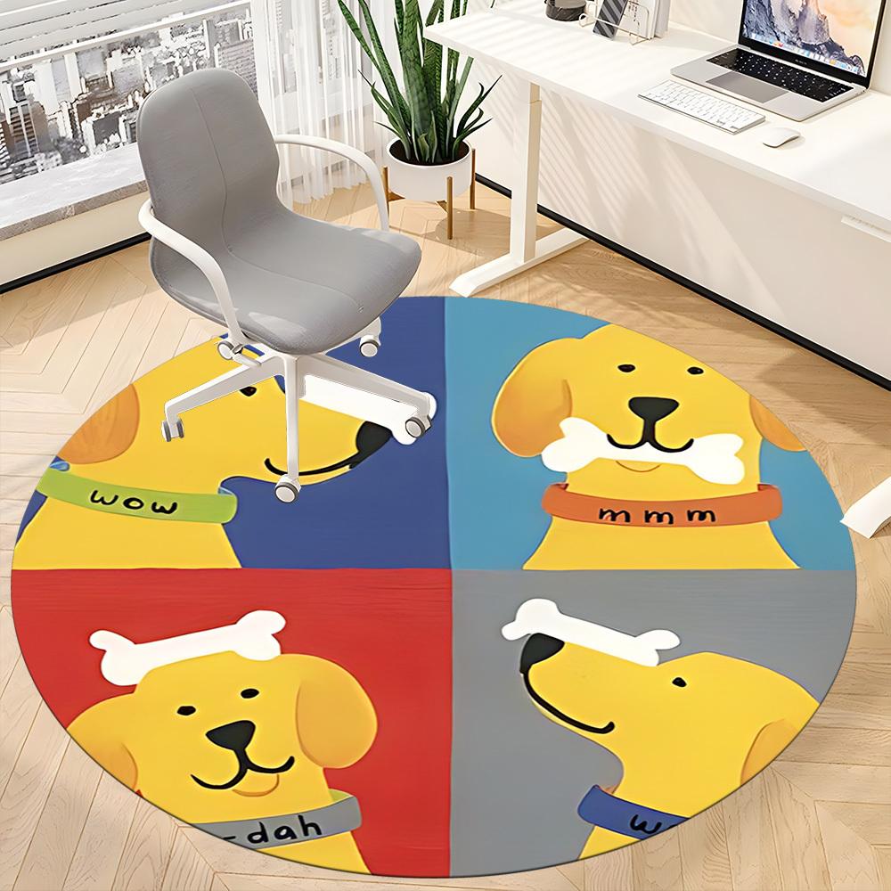 1PC Dogs Bones Office Round Area Rug, Mat Suitable For Office, Under Office Chairs Bedroom Living Room Home Decor, Room Deco