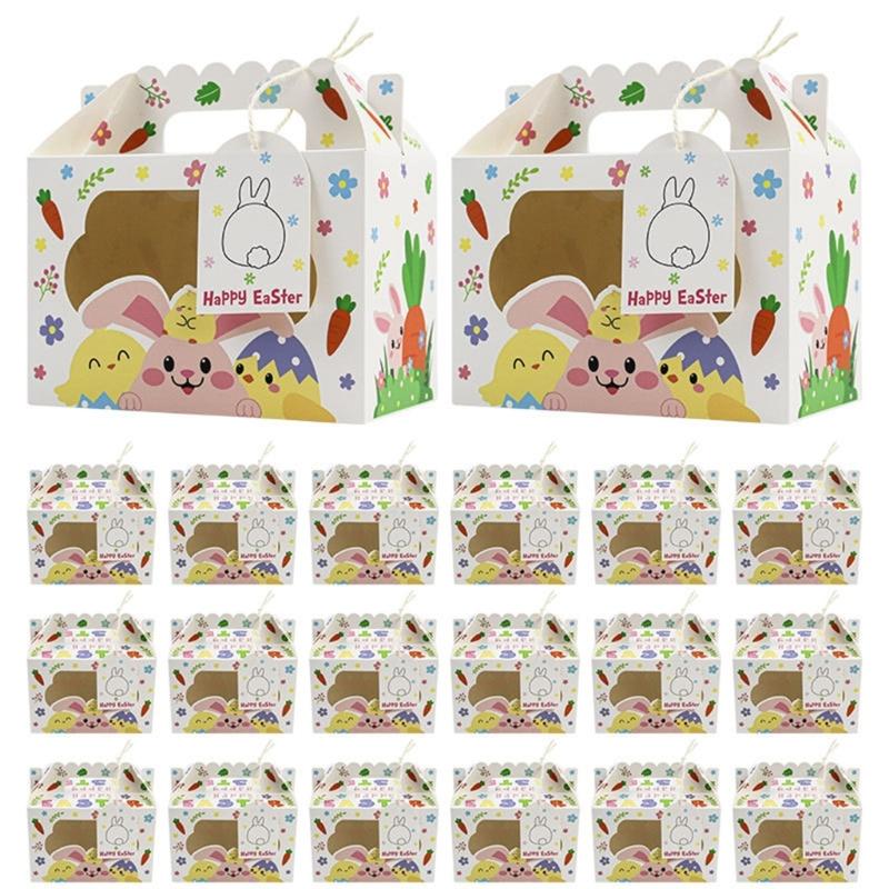 12Pcs Easter Themed Gift Packaging Boxes with Handles and Clear Window Candy Chocolate Holder Case for Holiday Supplies