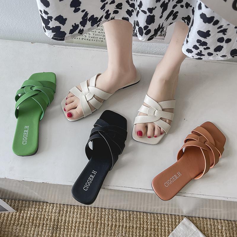 Fashion 2025 Open Heeled Flat Women's Shoes Leather Sandals Bathroom Slippers Beach Footwear Comfortable Slip-On Sandals for Women