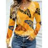 Women's Autumn and Winter 3D Color Striped Printed V-Neck Long Sleeve T-Shirt