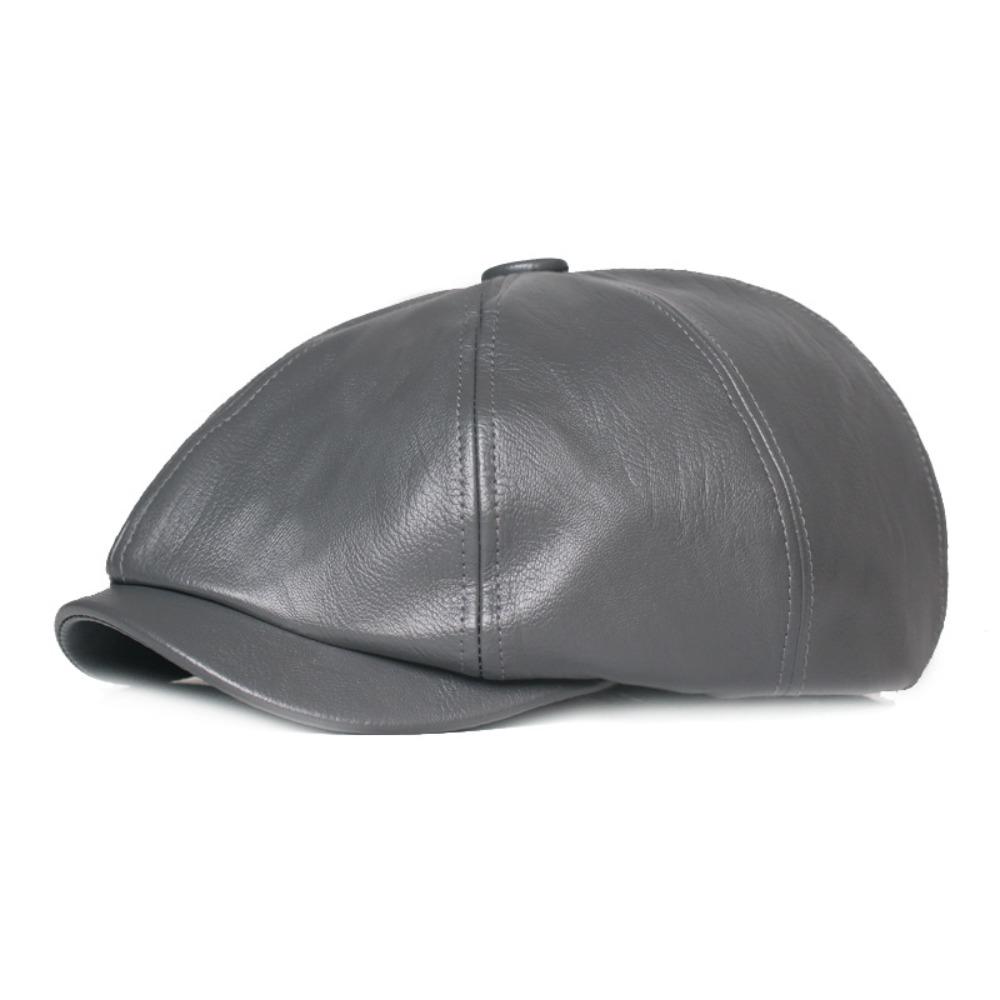 

Retro Leather Newsboy Caps Elegant Painter Beret Hats Classic Octagonal Leather Hat Unisex Wear сірий