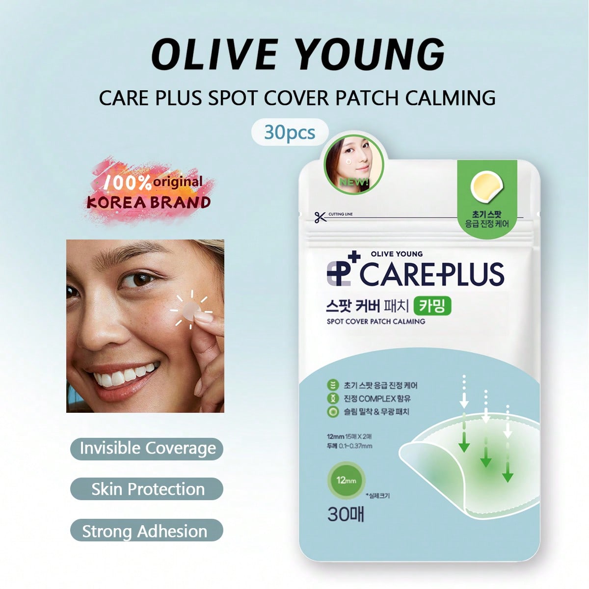 OLIVE YOUNG CARE PLUS Pattanásfedő Tapasz Nyugtató 30 db, Kényelmes Egész Napos Viselet, Gyengéd Napi Bőrápolás, Koreai Szépség, Olive Young, Ajándék 30pcs