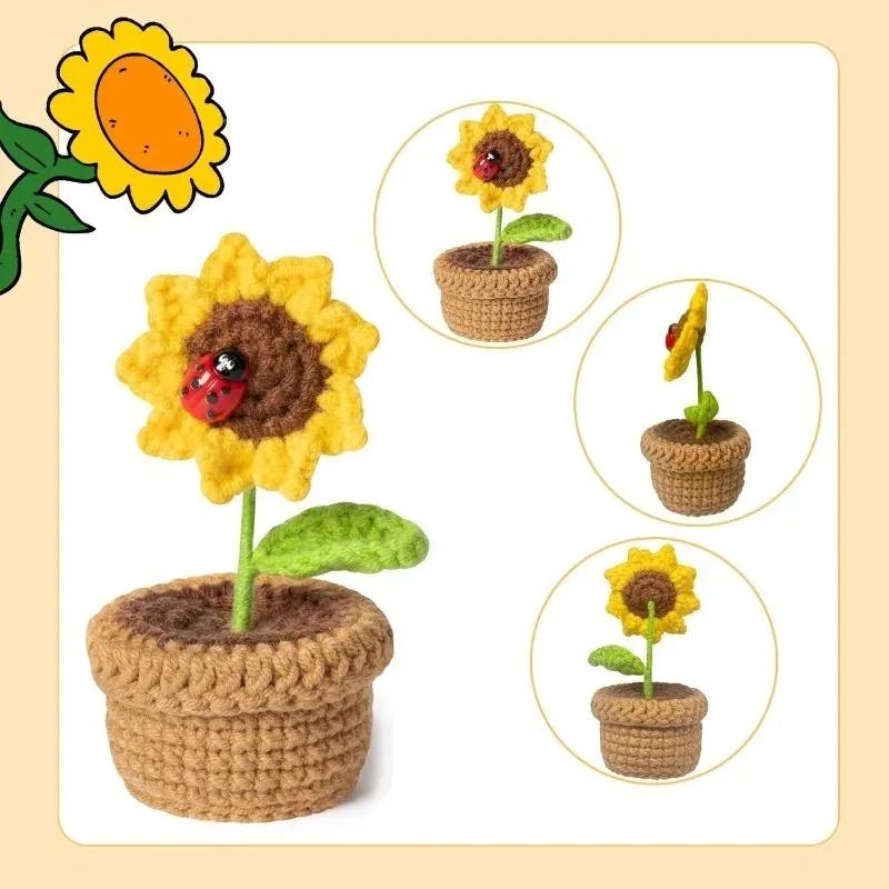 Funny Positive Gifts for Women Emotional Support Plush Plant for Home Artificial Flowers Crochet Sunflower for Decorations