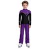 Kids Boys Figure Skating Outfit Mock Neck Long Sleeve Back Invisible Zipper Color Block Shiny Rhinestones Top with Elastic Waistband Pants Competition