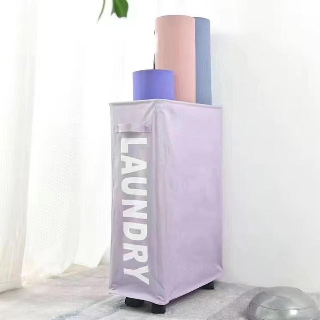 Foldable Oxford Cloth Storage Basket with Wheels - Yoga Mat & Laundry Holder for Bedroom Crevices