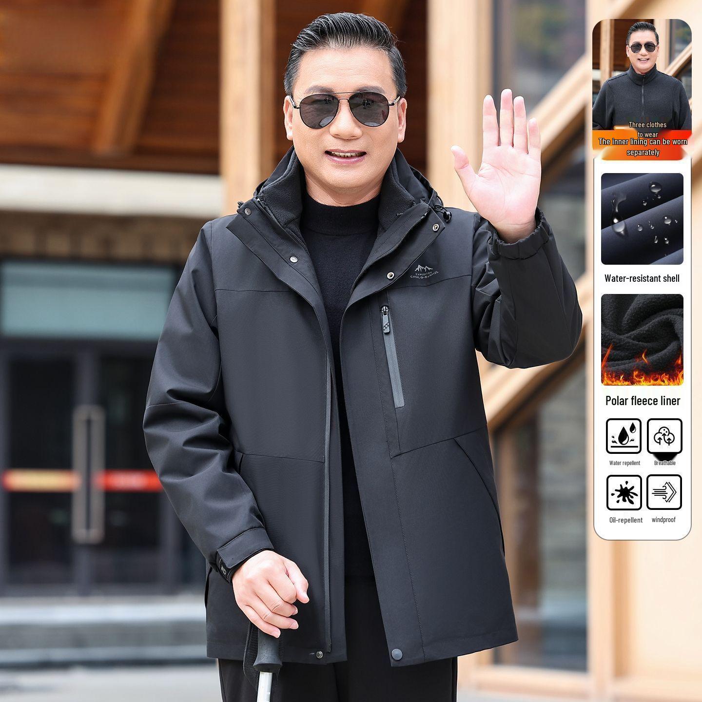 

Men s 3-in-1 Winter Jacket, Fleece Lined 2-Piece Set for Middle-Aged & Seniors, Outdoor Warm Wear 180/96A (120-140 lbs) чорний