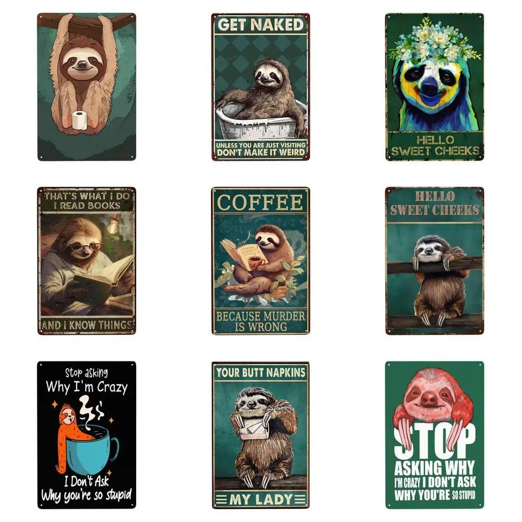pc Vintage Sloth Metal Sign Thats What I Do I Read Book I Know Things for Home Wall Decor Mural Inspirational Quotes x Inch