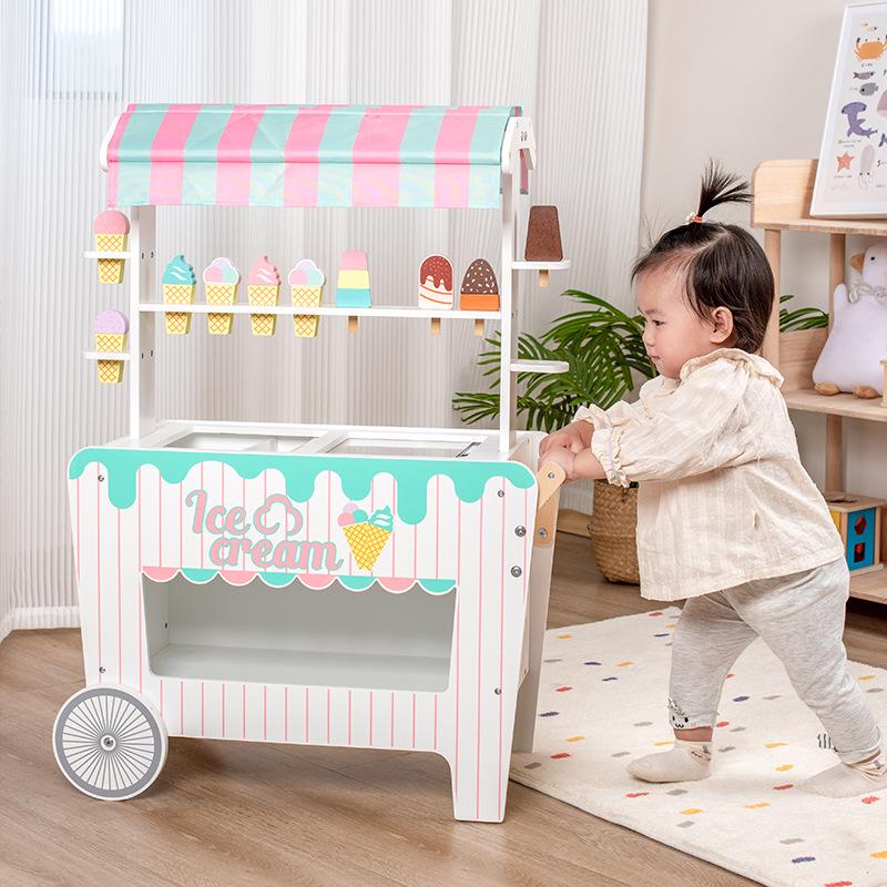 Wooden Ice Cream Cart Toy for Kids - Role Play, Parent-Child Interaction, Educational, and Sharing Fun