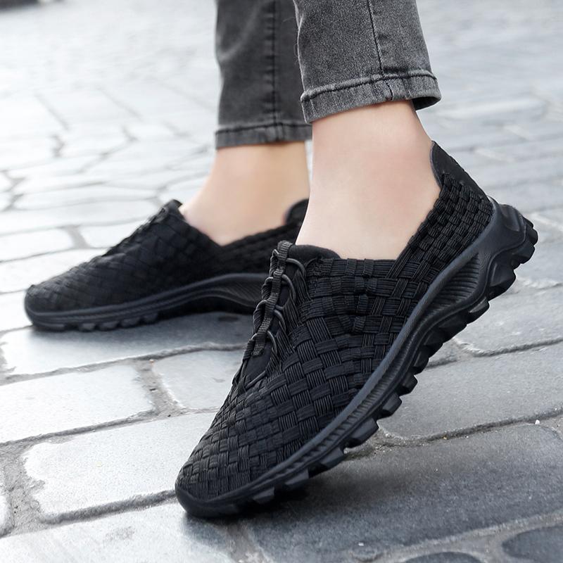 Summer Black Handmade Braid Beach Shoes Women Slip on Plus Size Casual Espadrilles Breathable Sneakers