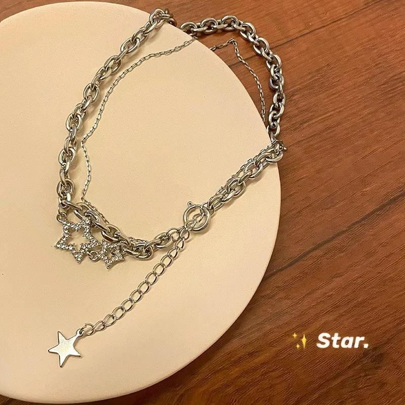 Y2K Star Zircon Pendant Necklace for Women Luxury Sweet Cool Girl Punk Heart Clavicle Chain  2023 New Fashion Zircon Party Gift