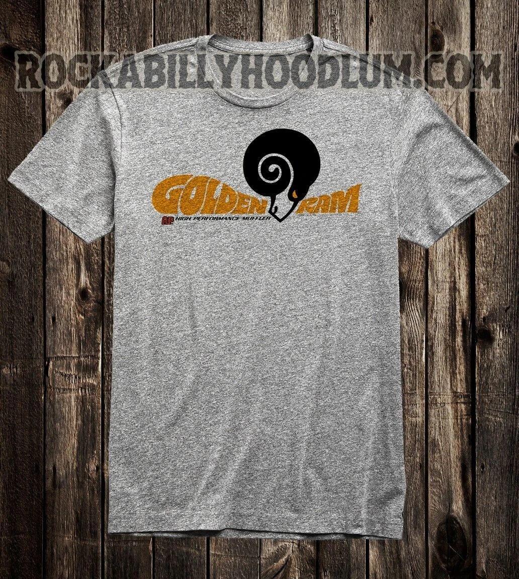 

Retro Hot Rod Tee T Shirt Drag Race Racing Speed Shop Golden Ram Muffler 4XL