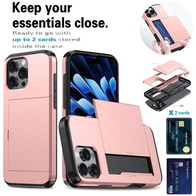 Carteira Push Pull Slot para Cartão Capa de Telefone de Cor Sólida Luxuosa Para iPhone 16 Pro Max E 14 11 12 13 15 Pro Max Mini Bumper Capa Traseira