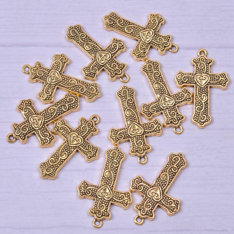5Pcs Crosses Pendant Charms For Jewelry Making Supplies Christ Handmade Necklace Earrings Charm Gold Color Accessories Wholesale