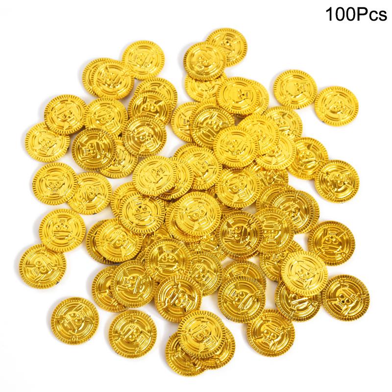 50/200 Stück Plastik Piraten Goldmünzen Kinder Geburtstagsparty Dekoration Gastgeschenke Falsche Münze Schatz Geschenk Halloween Cosplay Requisiten Zubehör