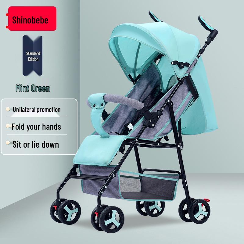 

Сверхлегкая складная детская коляска: Сидеть и лежать, Складывание одной кнопкой, Амортизация, Четырехколесная конструкция типа «зонт»