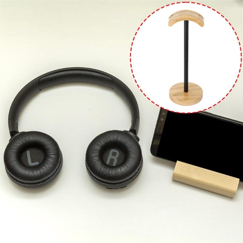 Desktop Gaming Headphone Holder with Sturdy Wood Base Large Contacting Area for Stable Earphone Storage