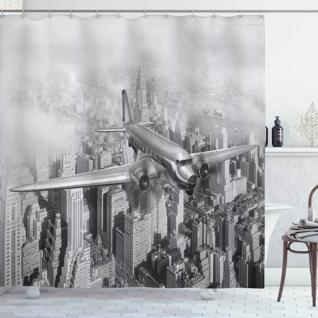 Warcraft Deck Jet Fighter Shower Curtain for Military Fans Bathroom,Warship Plane Coast Shower Curtain Fabric Bathroom Curtains