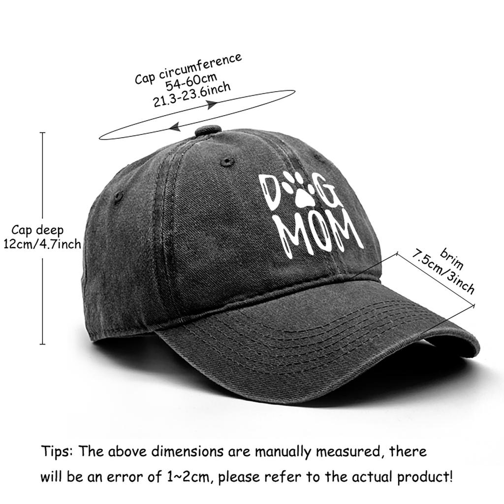 DOG MOM Print Adjustable Baseball Hat Washed Cotton Adjustable Buckle Stylish Snapback Baseball Cap Ideal Choice For Men Women