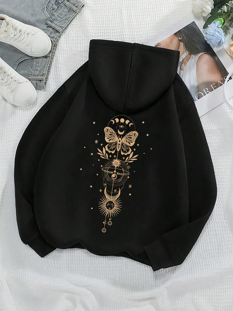 Creative Pattern Retro Butterfly Print 2025 Autumn/winter Women's Hoodie Top Long Sleeved Casual Women's Sweatshirt Clothing