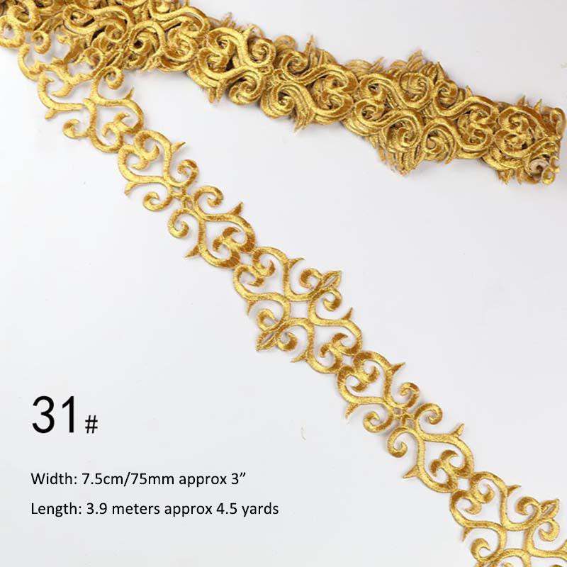 Gold Silver Thread Heavy Embroidery Lace Ribbon Shiny Diy Ethnic Garment Costume Dress Embellished Textile Iron-on Lace Trims