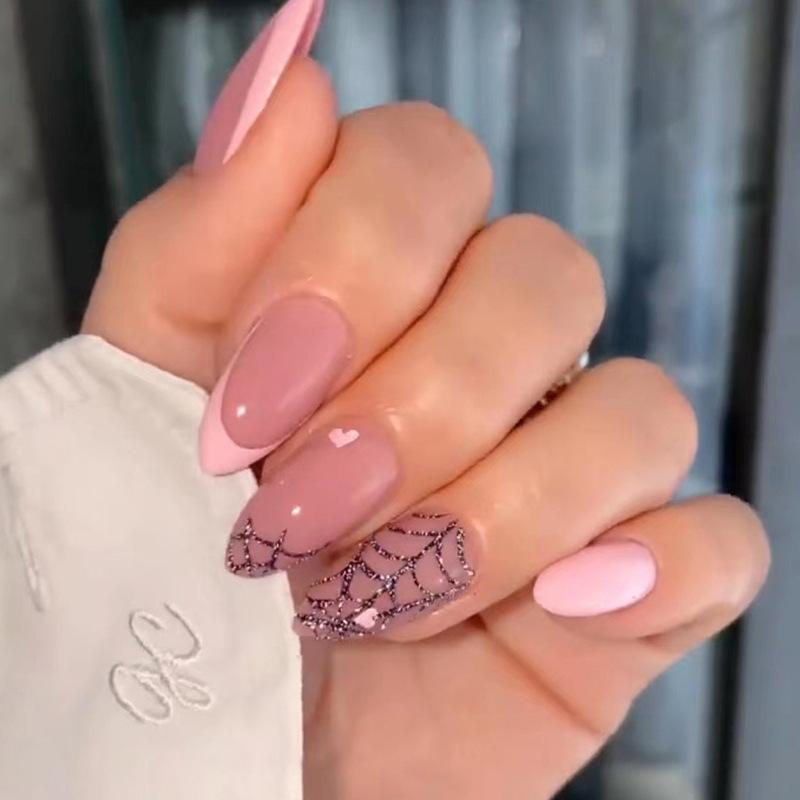 24 Stück Mandel Französische Press-On Nägel Abnehmbar Vollabdeckung Ballerina Falsche Nagelspitzen Für Damen Mädchen